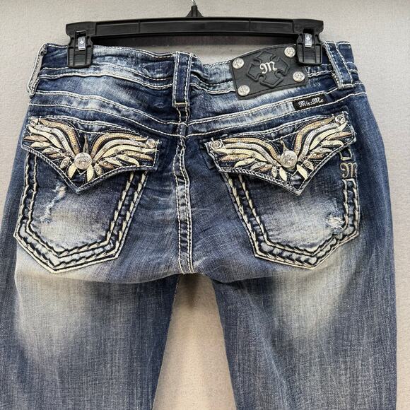Miss Me Jeans Women's 28 (6) Blue Signature Skinny Angel Wings Distressed Bling - Picture 1 of 16